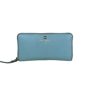kate spade new york BLUE GENUINE LEATHER LOGO ZIP AROUND CARD WALLET CLUTCH